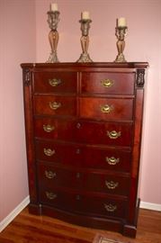 Tall Chest of Drawers and Candlestick Trio