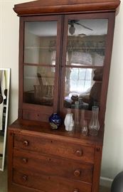Antique Hutch with Glass Cabinets and three drawers