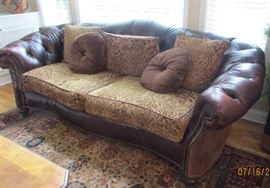 brown leather sofa Bradington 8' long, 36" high, 45" depth