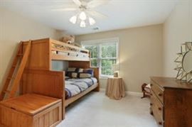 bunk beds , dressers, bedding, toy chest
