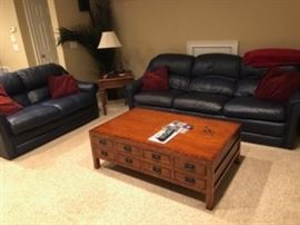 leather Bradington love seat and hide a bed sofa