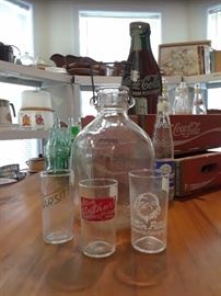 Coke bottles,crates,thermometer, early 50's Varsity glass,Atlanta Cotton Patch Cafe glass and others.