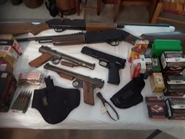 air rifles and pistols, ammunition of several calibers.