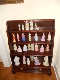 Southampton mahogany display shelf with collection of Lenox figurines