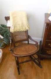 Antique walnut rocker cane back and seat