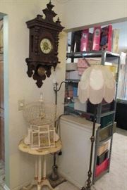 Gustav Becker clock antique bird cage and floor lamp