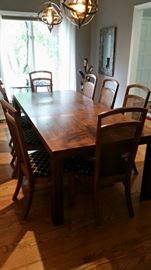 Drexel dining table, 2 leaves, 10 chairs (one isn't recovered like the other 9)