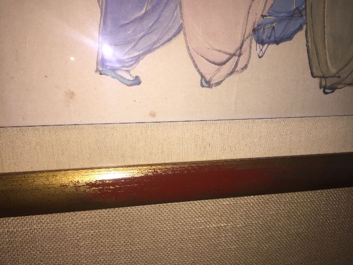 PAIR OF LARGE ORIGINAL ASIAN PAINTINGS IN GOLD LEAF FRAME: Dimensions: Width: 62". Height: 19".