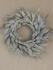 *NEW WITH TAGS* BEAUTIFUL GOLD AND SILVER GLITTER YEAR-ROUND WREATH: Barney's. Diameter is 22" from widest leaf. Excellent, new condition.