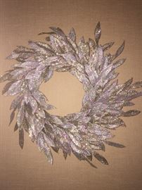 *NEW WITH TAGS* BEAUTIFUL GOLD AND SILVER GLITTER YEAR-ROUND WREATH: Barney's. Diameter is 22" from widest leaf. Excellent, new condition.