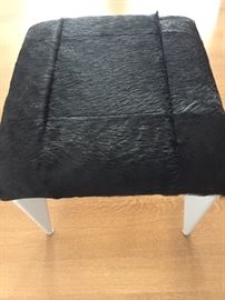 *NEW* PAIR OF DESIGNER MODERN PONY-HAIR OTTOMANS/END TABLES: Made by Century Furniture. Black pony-hair seat with gray legs. Width: 23". Depth: 23". Height: 19". Excellent, new condition.