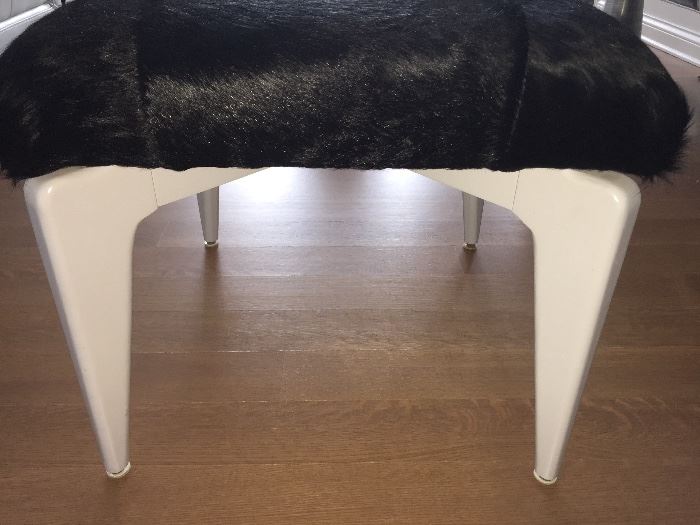 *NEW* PAIR OF DESIGNER MODERN PONY-HAIR OTTOMANS/END TABLES: Made by Century Furniture. Black pony-hair seat with gray legs. Width: 23". Depth: 23". Height: 19". Excellent, new condition.