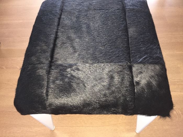 *NEW* PAIR OF DESIGNER MODERN PONY-HAIR OTTOMANS/END TABLES: Made by Century Furniture. Black pony-hair seat with gray legs. Width: 23". Depth: 23". Height: 19". Excellent, new condition.