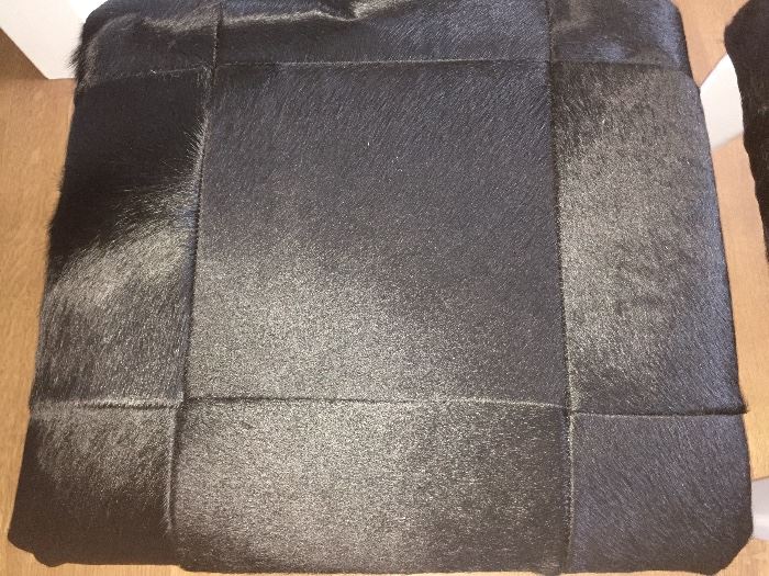 *NEW* PAIR OF DESIGNER MODERN PONY-HAIR OTTOMANS/END TABLES: Made by Century Furniture. Black pony-hair seat with gray legs. Width: 23". Depth: 23". Height: 19". Excellent, new condition.