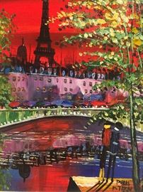 ORIGINAL, SIGNED OIL ON CANVAS PAINTING OF PARIS: Dimensions including frame: Length: 16". Width: 14". Excellent condition.