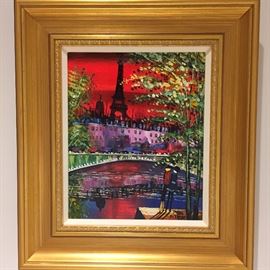 ORIGINAL, SIGNED OIL ON CANVAS PAINTING OF PARIS: Dimensions including frame: Length: 16". Width: 14". Excellent condition.