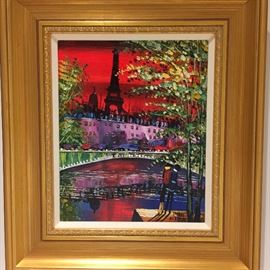 ORIGINAL, SIGNED OIL ON CANVAS PAINTING OF PARIS: Dimensions including frame: Length: 16". Width: 14". Excellent condition.