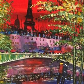 ORIGINAL, SIGNED OIL ON CANVAS PAINTING OF PARIS: Dimensions including frame: Length: 16". Width: 14". Excellent condition.