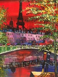 ORIGINAL, SIGNED OIL ON CANVAS PAINTING OF PARIS: Dimensions including frame: Length: 16". Width: 14". Excellent condition.