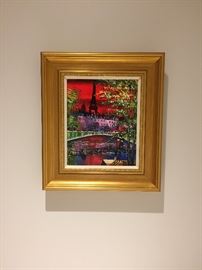ORIGINAL, SIGNED OIL ON CANVAS PAINTING OF PARIS: Dimensions including frame: Length: 16". Width: 14". Excellent condition.