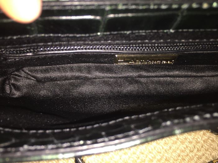 *NEW* ROBERTO CAVALLI EMBOSSED LEATHER CLUTCH: Forest green. Comes with gold chain for shoulder strap and detachable wrist band. Dimensions: Width: 8". Height: 4".