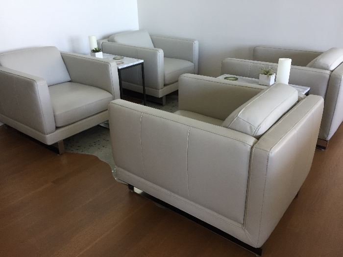 CLASSIC LEATHER SILVER CLUB/LOUNGE CHAIRS: Gorgeous, the MOST comfortable, sleek and chic, timeless. Dimensions: Height: 28". Width: 32". Depth: 41". Buy one or all. Excellent, pristine, clean condition. From the New York City Design Center. This ones a no brainer! Same or next day delivery.