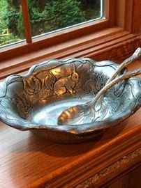 1989 Arthur Court Aluminum Bunny Salad Bowl Approx. 13.5” diameter x 4” deep
