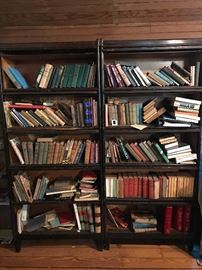 Pine with Veneer, lots of scratches from many years in law offices & moves. Most have glass intact. 
$50-$100 for each stack 
Specialty books $
Law books for staging $2
Reg Books $1