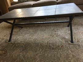 10. Crate & Barrel Iron and Stone Coffee Table (24'' x 48'' x 18'')