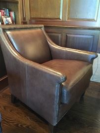18. Pair of Bernhardt Brown Leather Chairs w/ Nailhead Detail (31'' x 32'' x 36'')