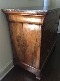 35. Louis Philippe Bookmatch Burl Wood Chest  w/ 4 Drawer & Stone Top (49'' x 23'' x 39'')