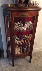 Display Cabinet and Porcelain Shoes, Hats, and Purses. 