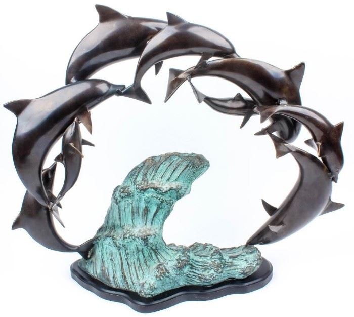 Lot 323 - Art Signed Dolphin Bronze Sculpture
