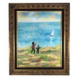 Rossi Signed Enamel on Copper Framed Art