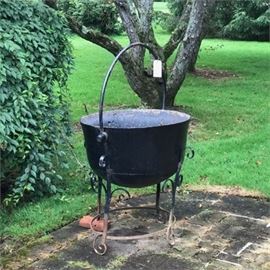 Antique Cast Iron Cauldron on Forged Stand