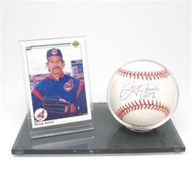 Doug Jones Cleveland Indians Card and Signed Game Baseball
