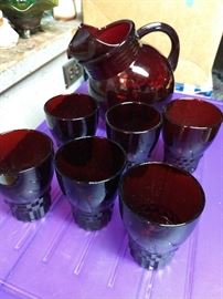 Ruby Red Ball Pitcher & Glasses