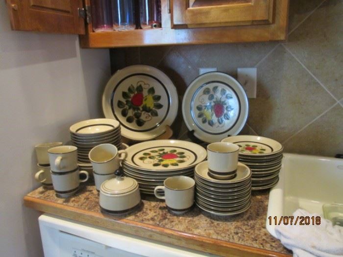 Large set of Japan made Strawberry design stoneware (appears to have never been used)