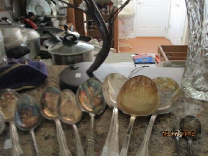 Large silver plate serving spoons