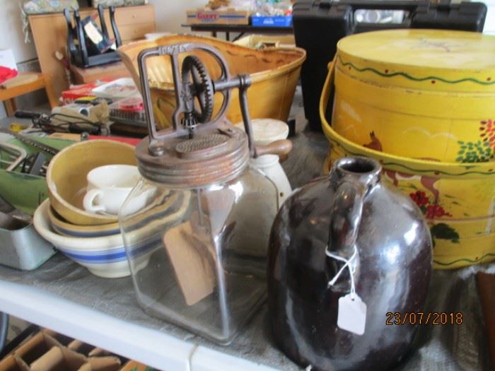 Daisy butter churn and old jug
