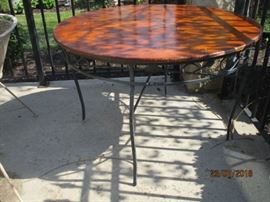 Oak table made from 100 yr old cabinets and patio table base