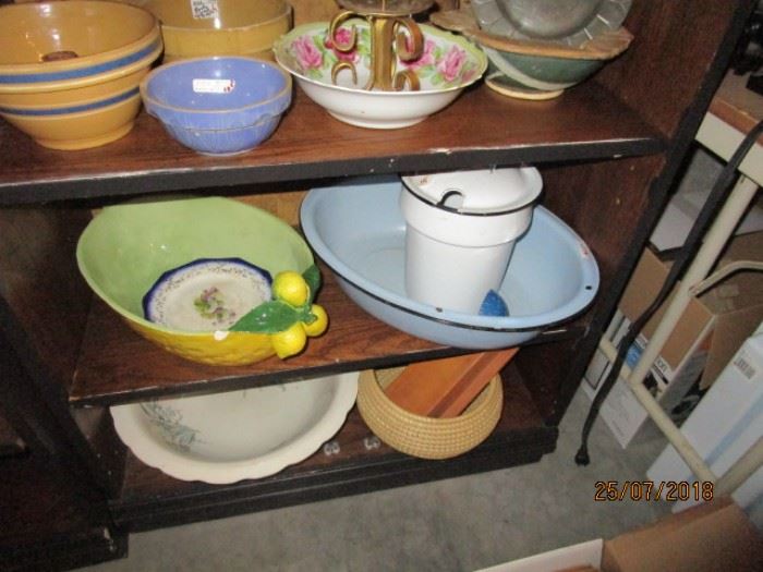 Enamel ware and yellow ware and pottery