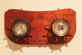 Vintage U.S. Navy Wind Up Clock and Weather Station