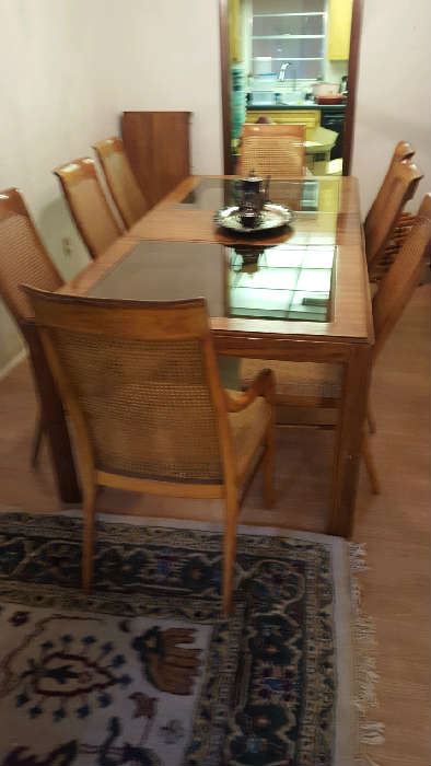 Danish modern dinning set with (2) leaves and 8 chairs