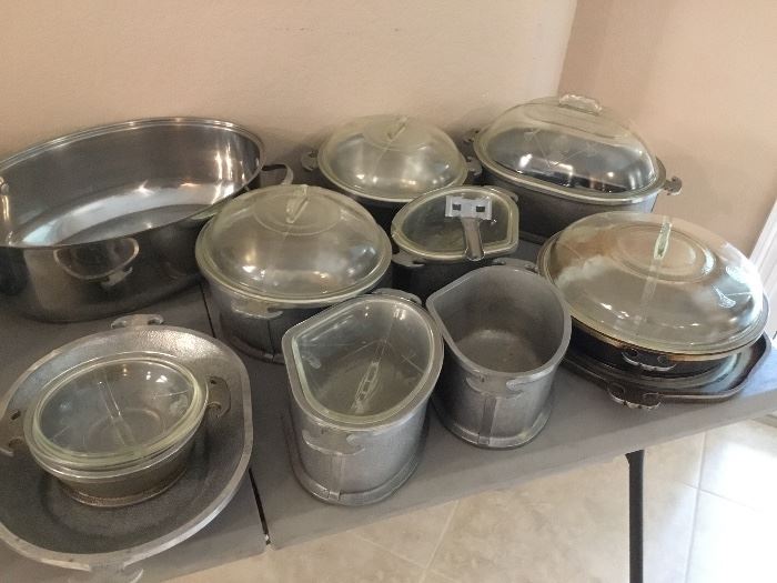 Vintage Guardian aluminum cookware with glass tops.