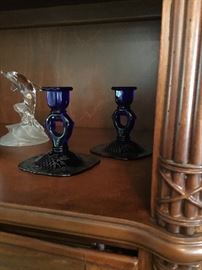 Pair of blue candlesticks 