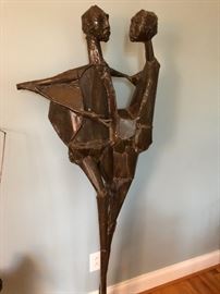 Tall Man and Woman, Metal Art Sculpture on wood base