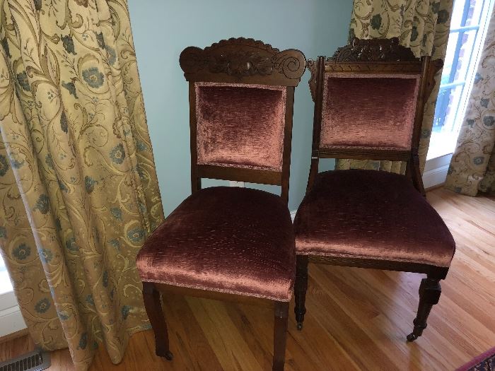 Set of Two, Hand Carved Oak Chairs