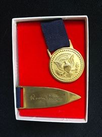 Medal, Pin and Clip, Engraved, Signed, Ronald Reagan