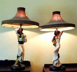 VINTAGE PLASTART FIGURAL CHALKWARE LAMPS EXCELLENT CONDITION